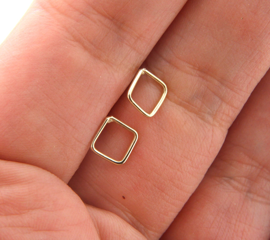 Solid 14k Gold Square Minimalist Earrings