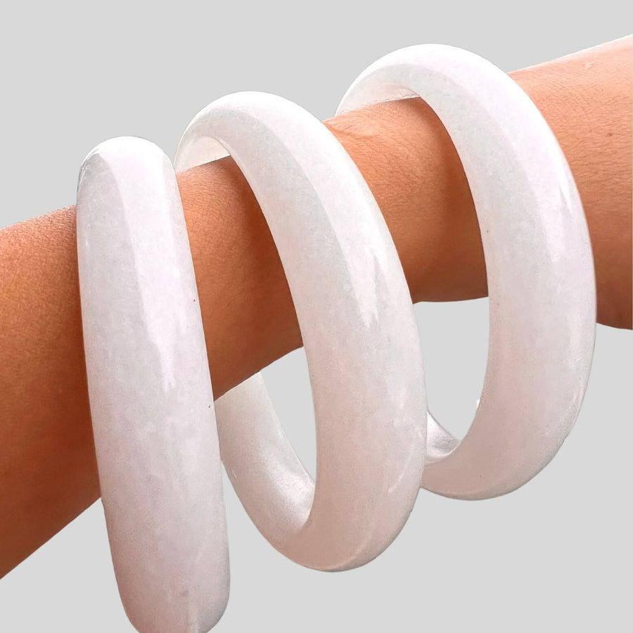 Natural White Jade Bangle Smooth White Stone Slip-On Bracelet Natural Stone Bangle/ a lucky stone, whether it came to health, love or business