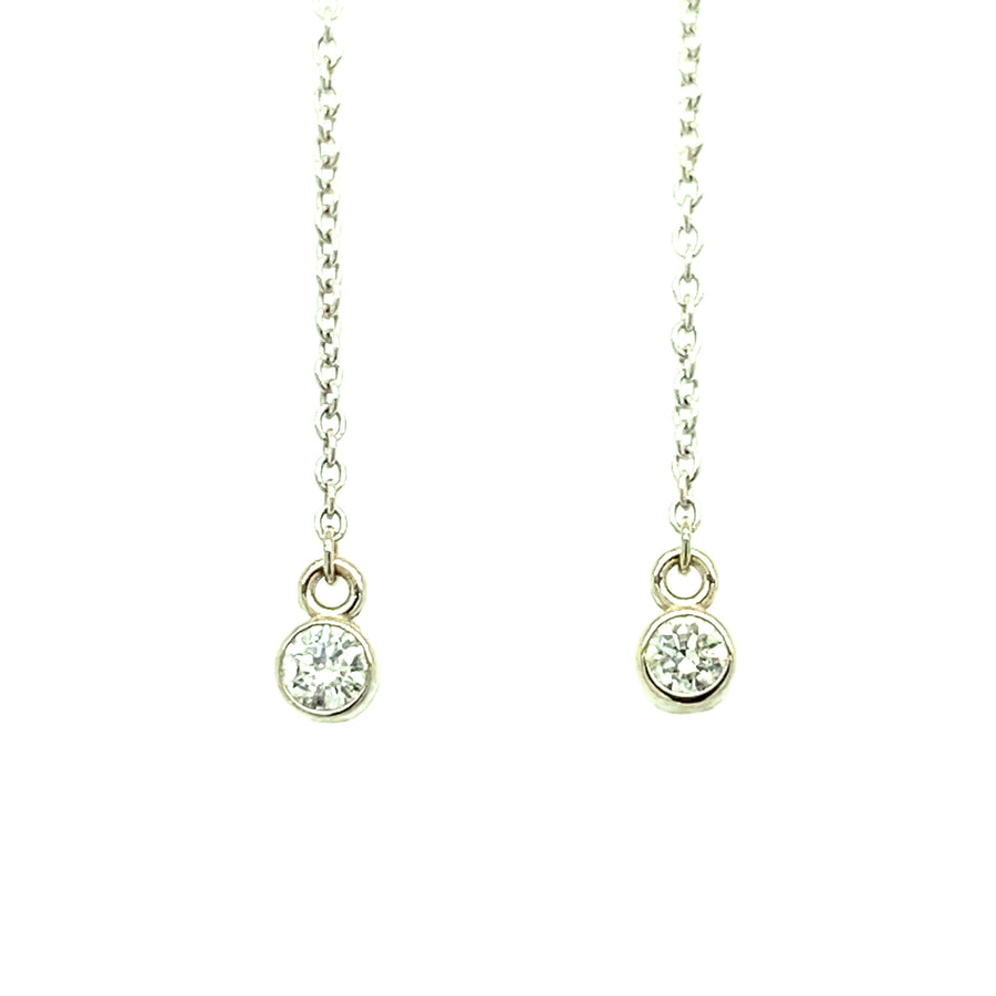 Diamond Solid 14k Yellow Gold Adjustable Threader Chain Earrings