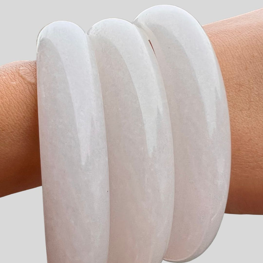 Natural White Jade Bangle Smooth White Stone Slip-On Bracelet Natural Stone Bangle/ a lucky stone, whether it came to health, love or business