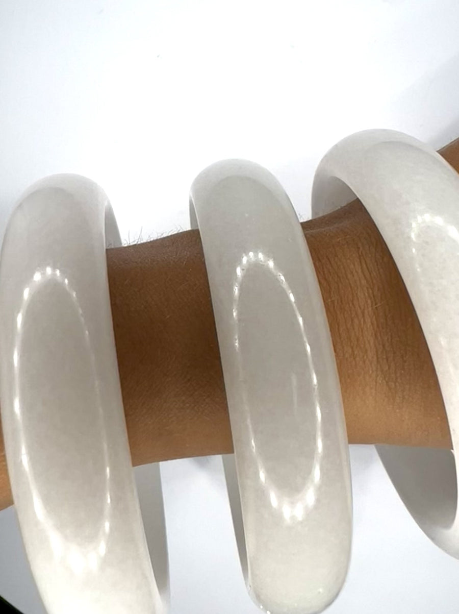 Natural White Jade Bangle Smooth White Stone Slip-On Bracelet Natural Stone Bangle/ a lucky stone, whether it came to health, love or business