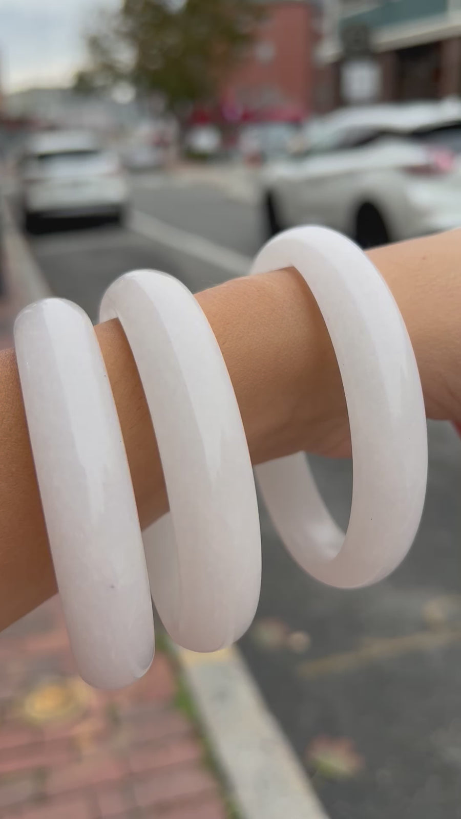 Natural White Jade Bangle Smooth White Stone Slip-On Bracelet Natural Stone Bangle/ a lucky stone, whether it came to health, love or business