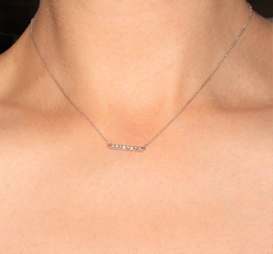 Solid 14kt Gold or Platinum .12ctw Bar Diamond Necklace