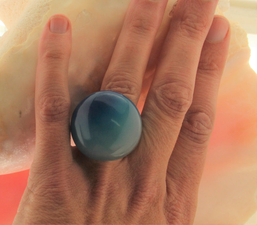 Carved Blue Onyx Statement Ring