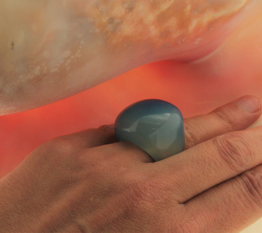 Carved Blue Onyx Statement Ring