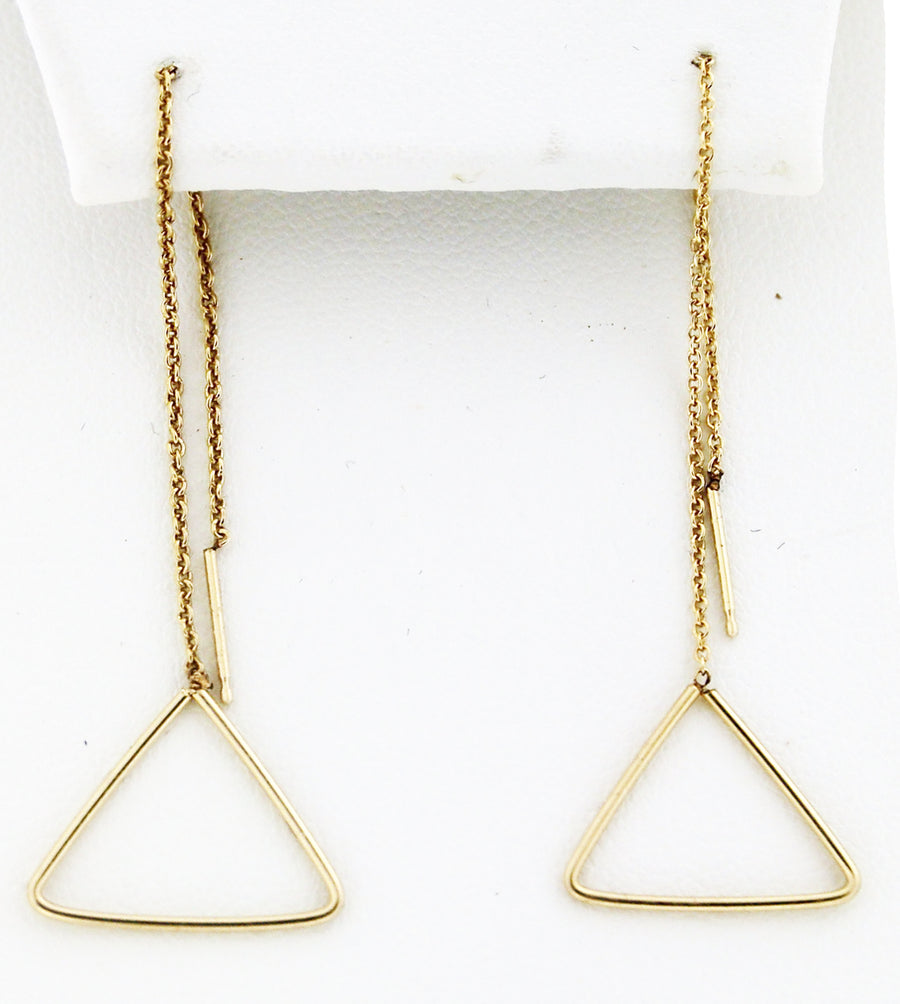 Solid 14k Yellow Gold Adjustable Triangle Threader Earrings