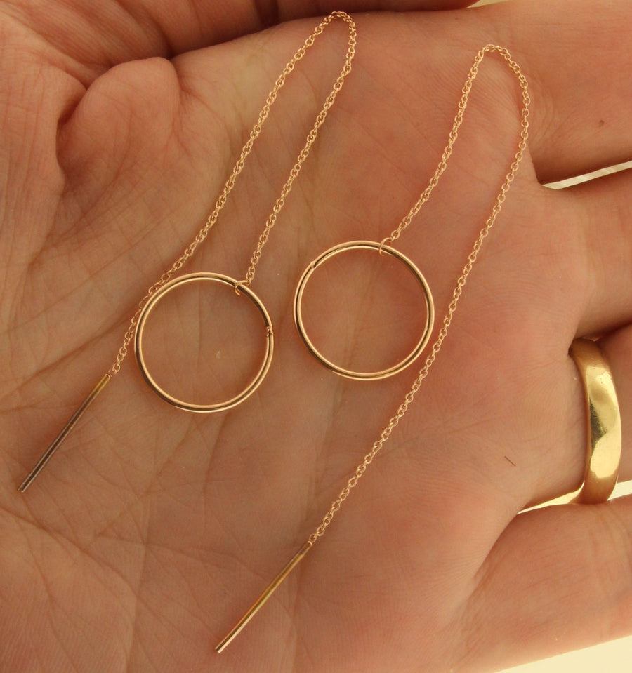 Solid 14k Gold Adjustable Circle Threader Earrings