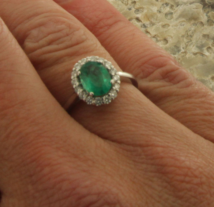 14kt White Gold 1.50ct Oval Emerald & .50ctw Diamond Vintage Ring