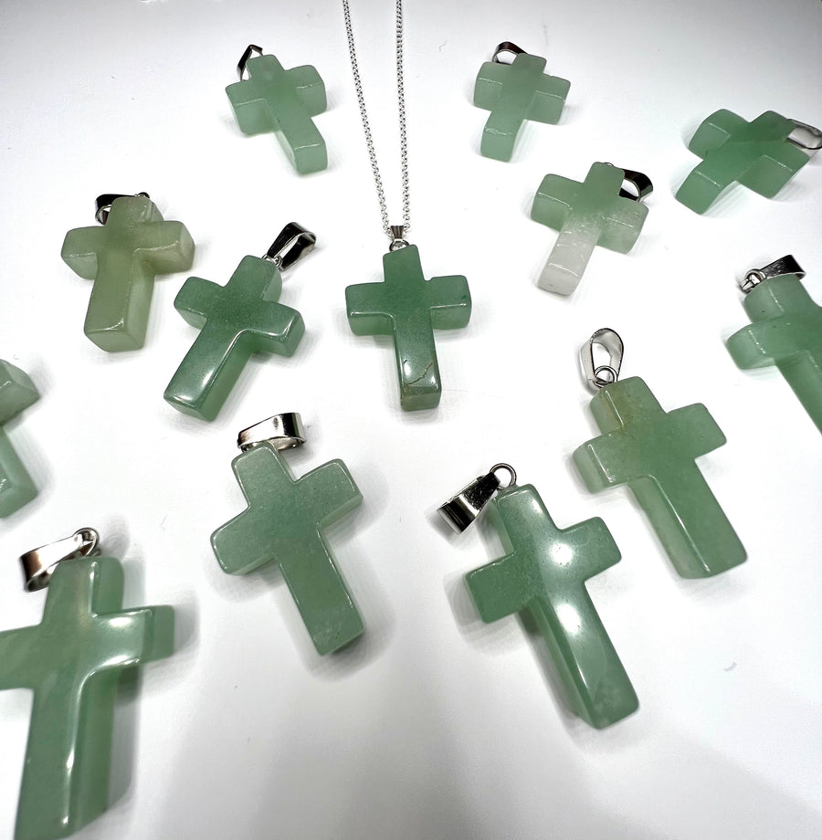 Sterling Silver Green Agate Cross / Agate Stone / Sterling Silver Necklace / Free Shipping