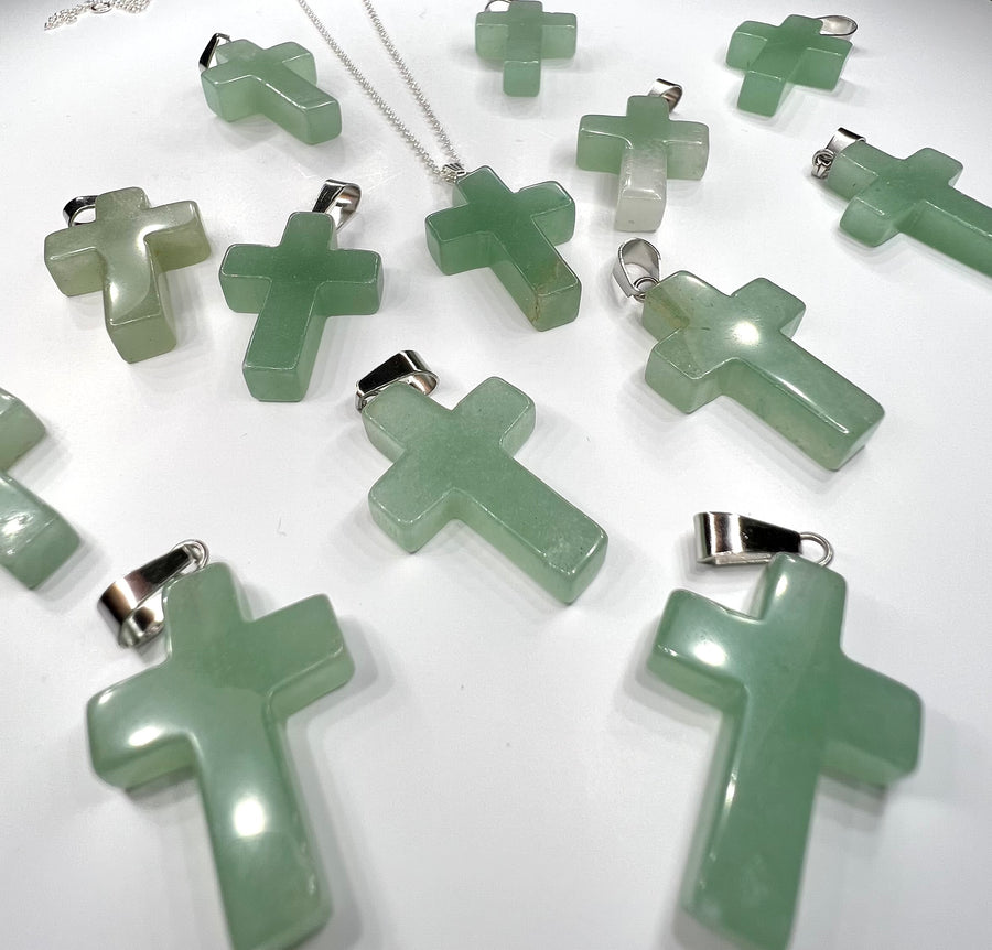 Sterling Silver Green Agate Cross / Agate Stone / Sterling Silver Necklace / Free Shipping