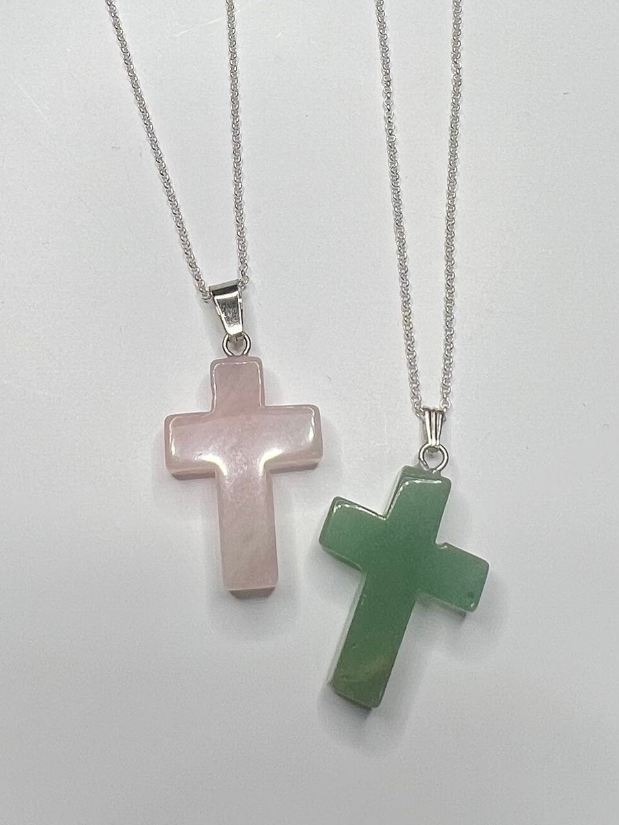 Sterling Silver Pink Rose Quartz Cross / Healing Stone / Sterling Silver Necklace / Free Shipping