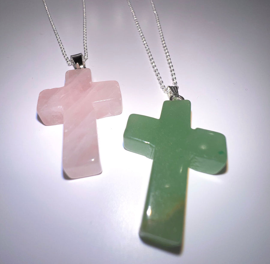 Sterling Silver Pink Rose Quartz Cross / Healing Stone / Sterling Silver Necklace / Free Shipping