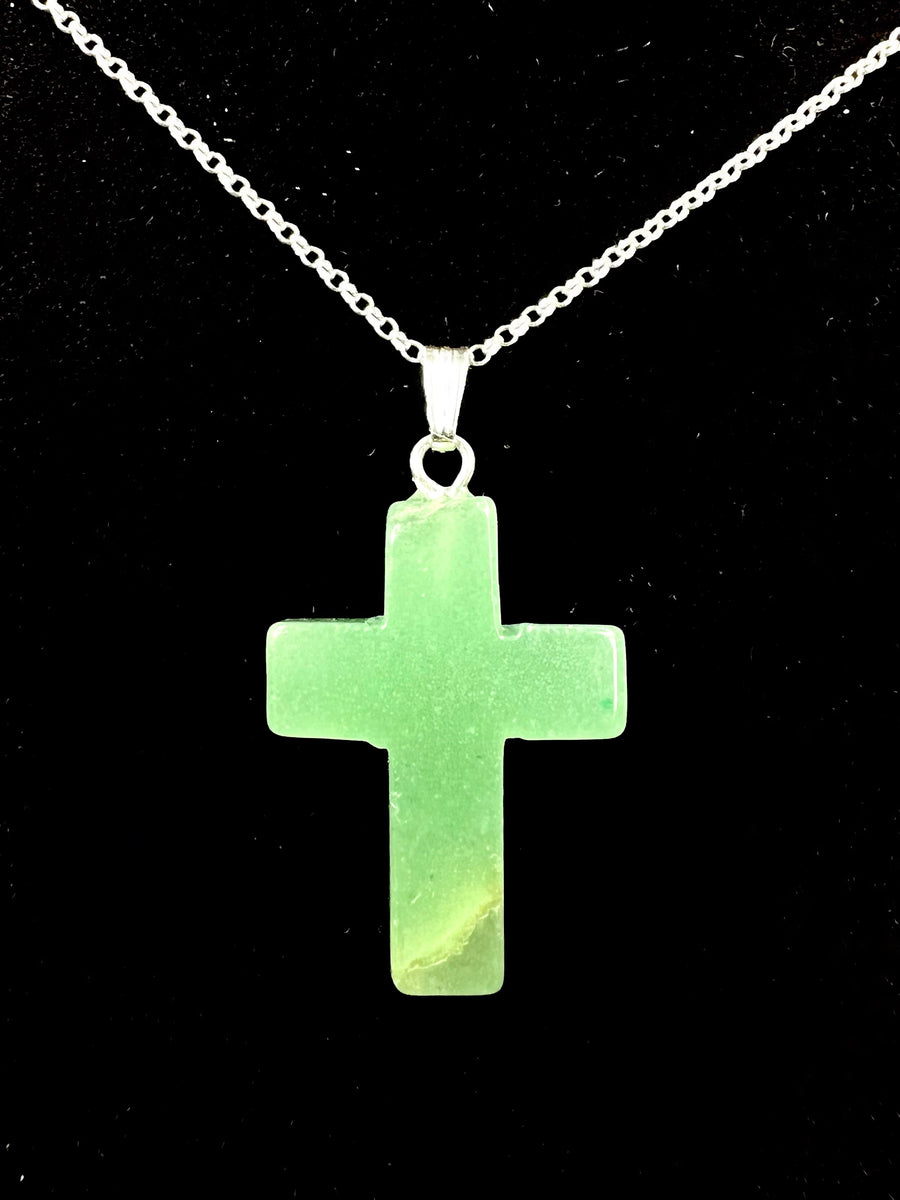 Sterling Silver Green Agate Cross / Agate Stone / Sterling Silver Necklace / Free Shipping