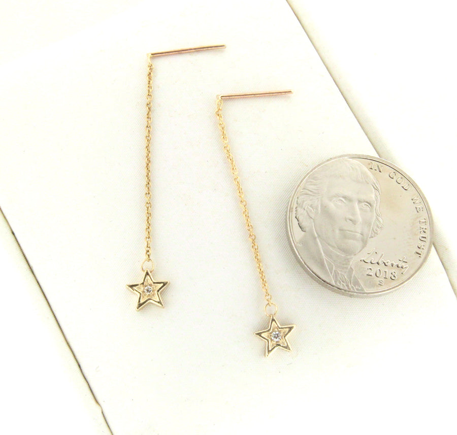 Solid 14k Gold .05ctw Diamond Adjustable Star Threader Earrings