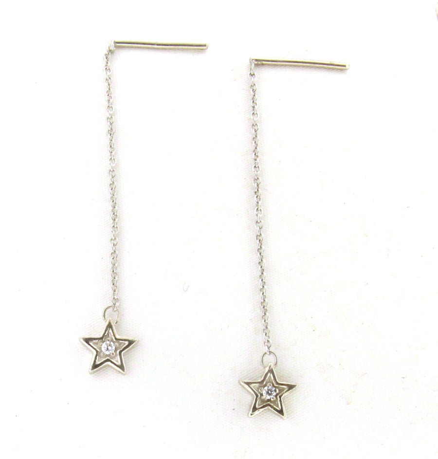 Solid 14k Gold .05ctw Diamond Adjustable Star Threader Earrings