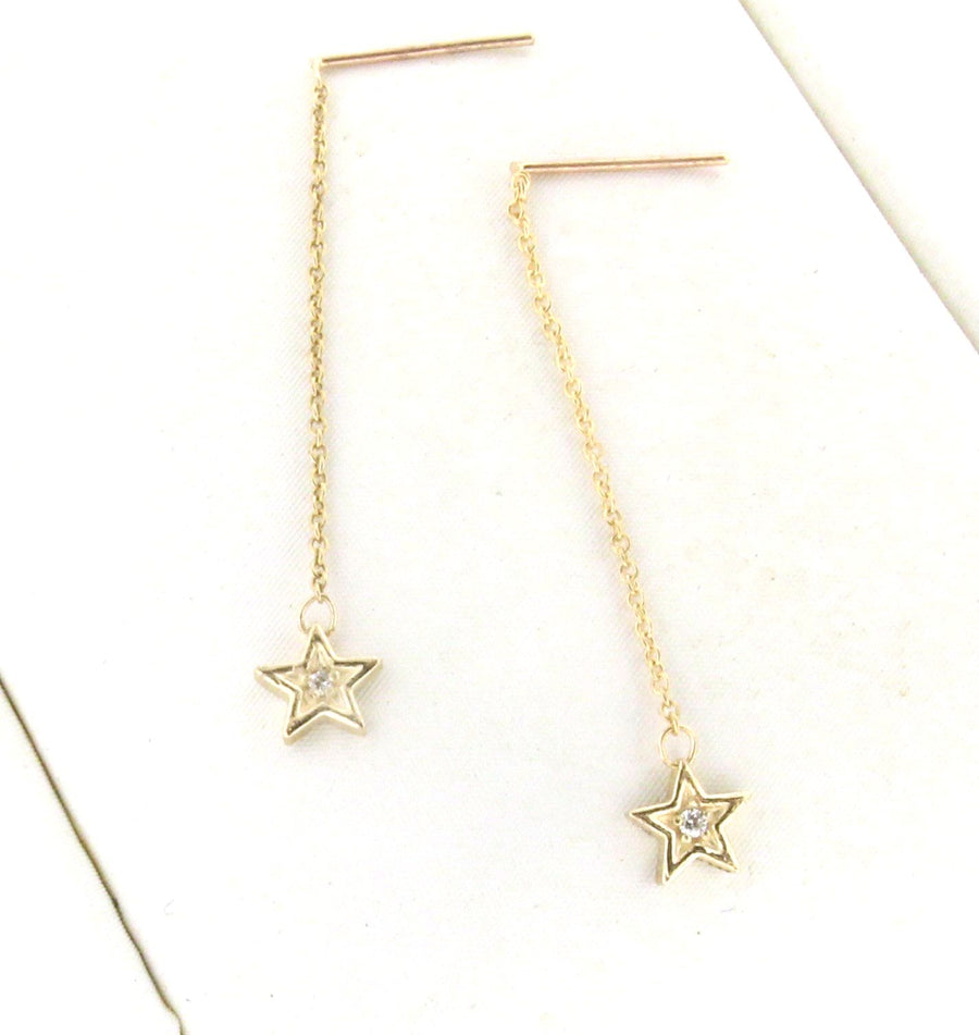 Solid 14k Gold .05ctw Diamond Adjustable Star Threader Earrings