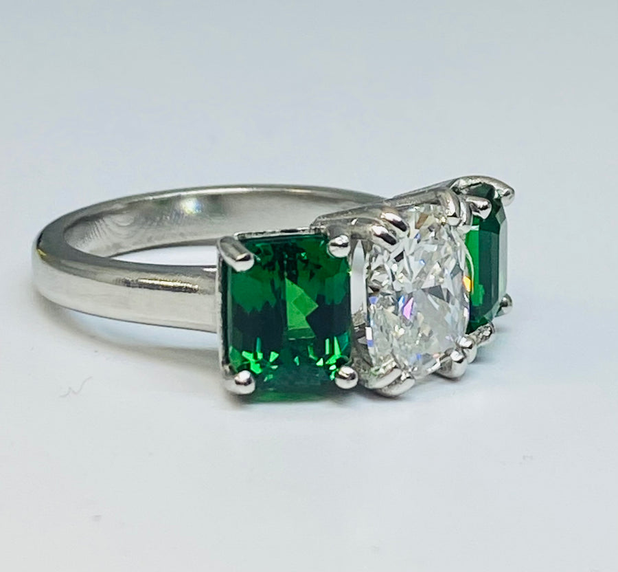 Platinum Green Garnet Diamond Estate Ring