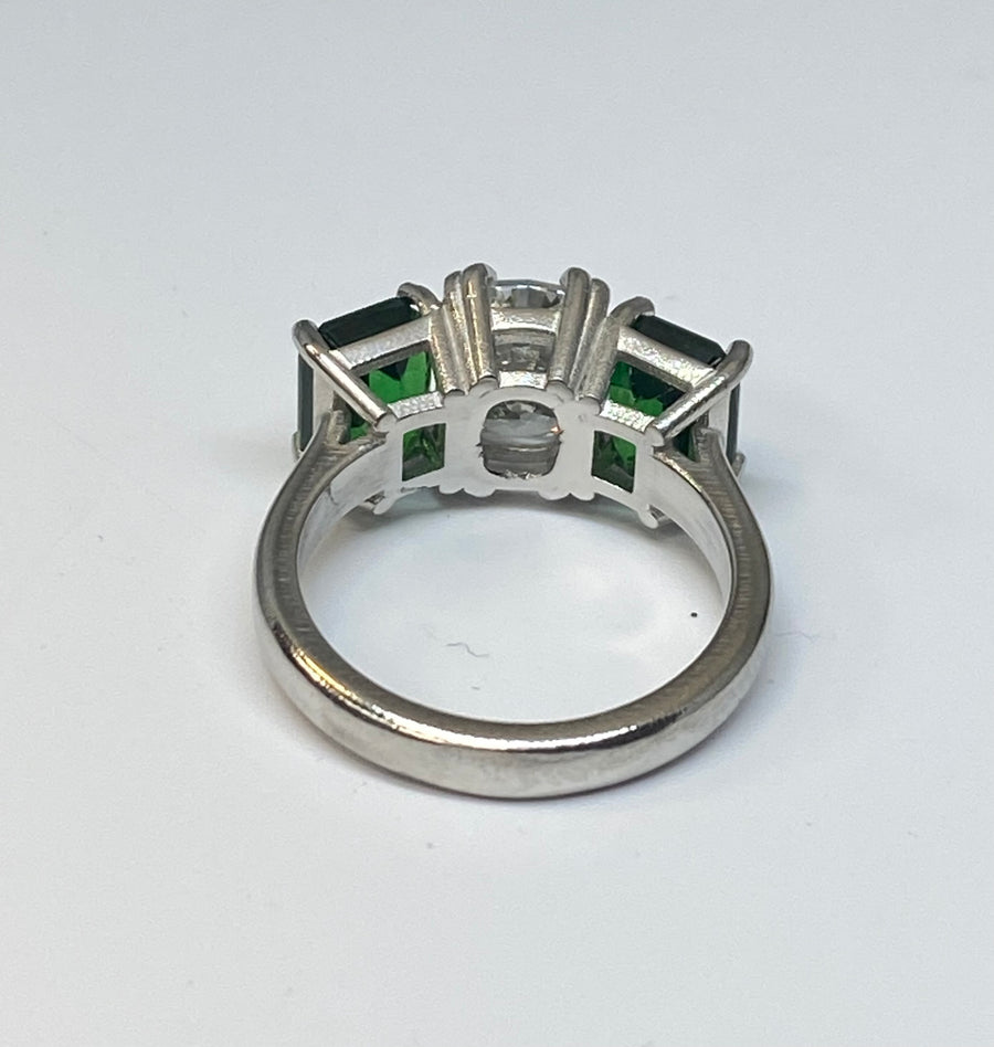 Platinum Green Garnet Diamond Estate Ring