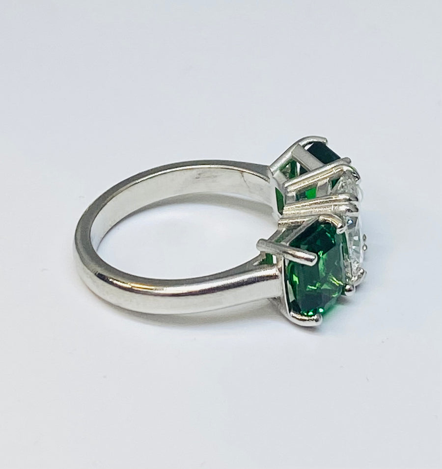 Platinum Green Garnet Diamond Estate Ring