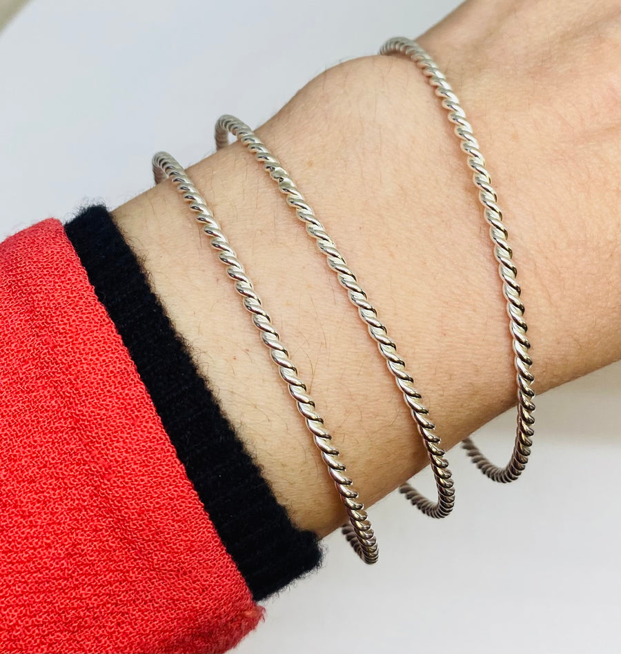 Set of Three Sterling Silver Rope Textured Bangle Bracelet