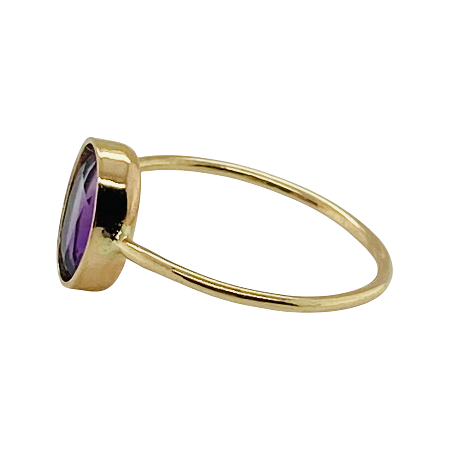 Solid 14k Gold 1.25cts Natural Amethyst Oval Minimalist Ring