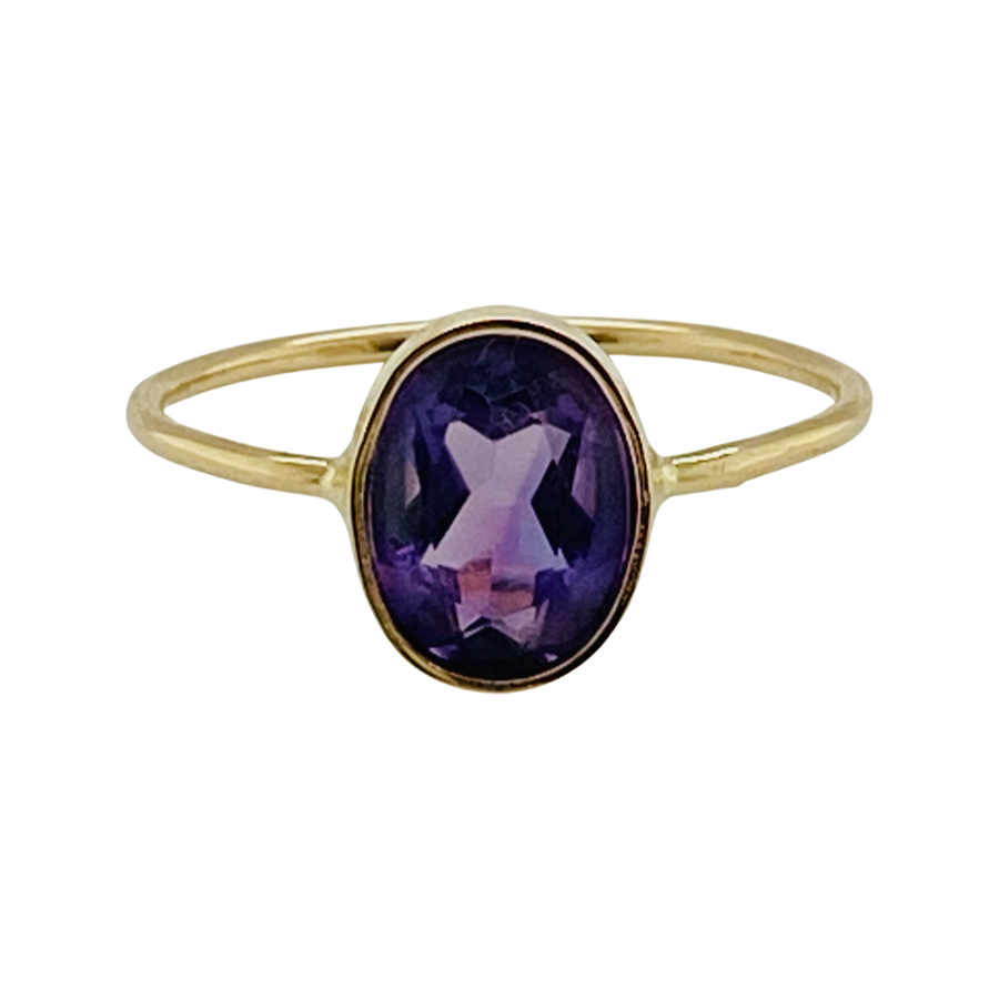 Solid 14k Gold 1.25cts Natural Amethyst Oval Minimalist Ring