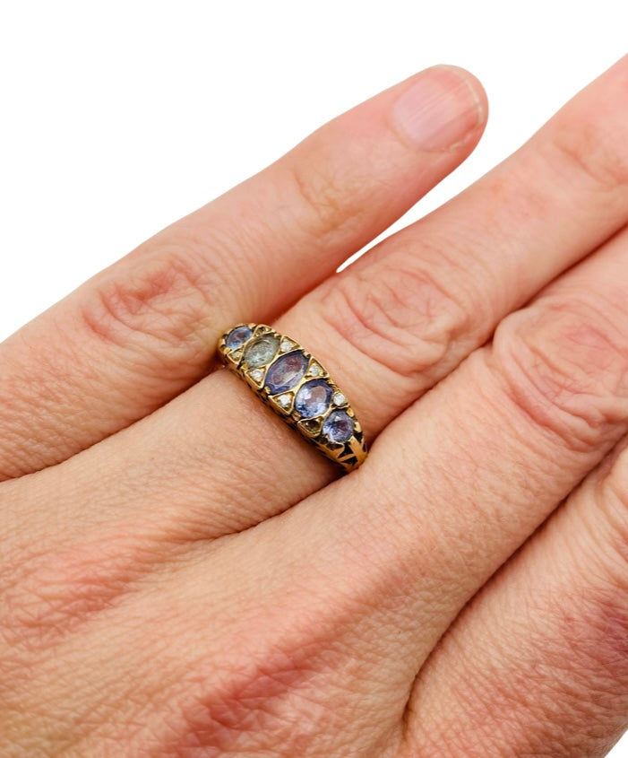 14k Yellow Gold Sapphire Filigree Antique Ring