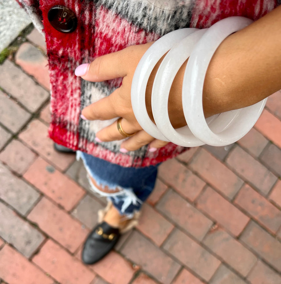 Natural White Jade Bangle Smooth White Stone Slip-On Bracelet Natural Stone Bangle/ a lucky stone, whether it came to health, love or business