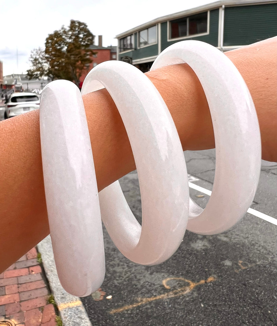 Natural White Jade Bangle Smooth White Stone Slip-On Bracelet Natural Stone Bangle/ a lucky stone, whether it came to health, love or business