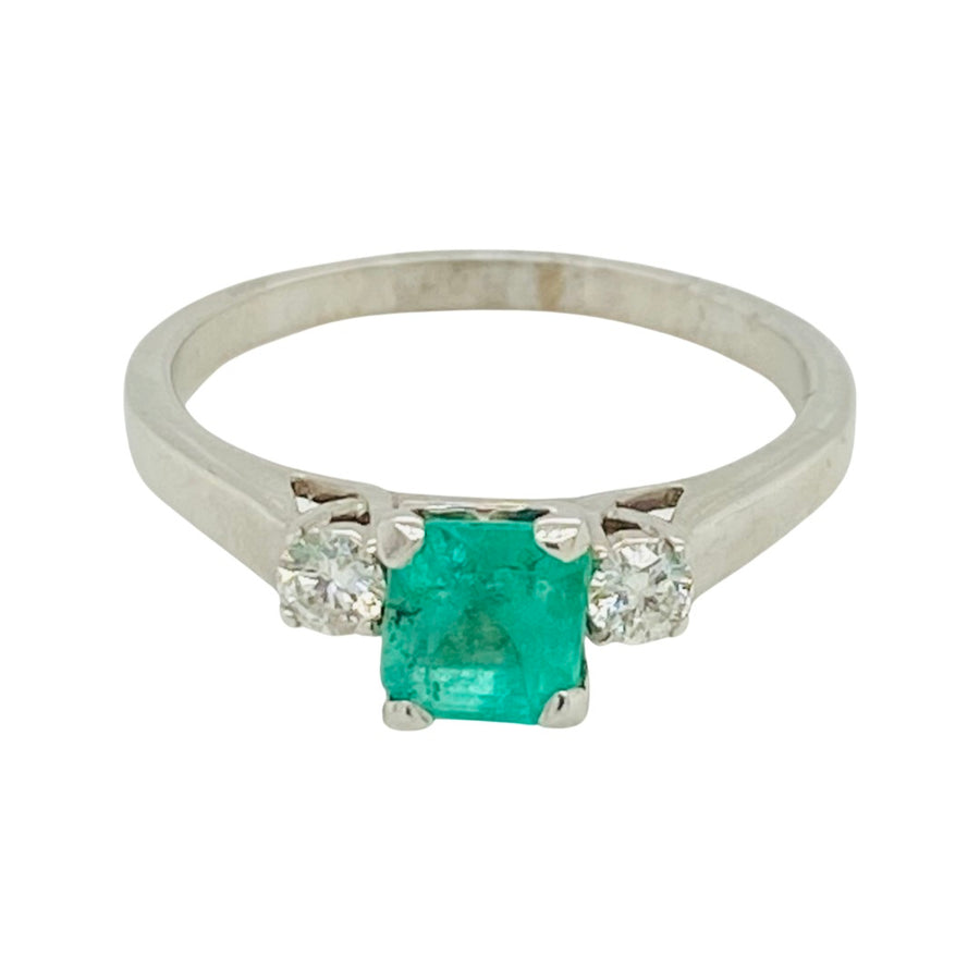 14kt White Gold 1.5ct Emerald & .15ctw Diamond Vintage Ring