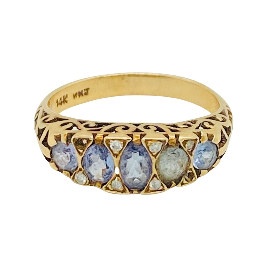 14k Yellow Gold Sapphire Filigree Antique Ring