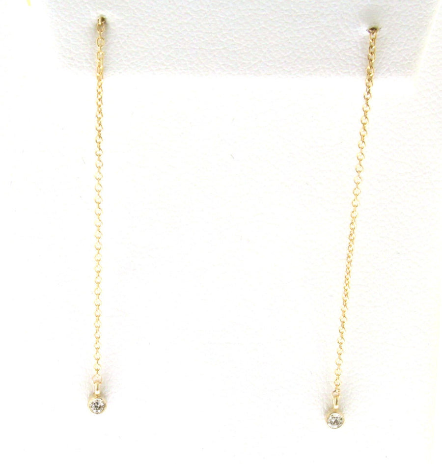 Diamond Solid 14k Yellow Gold Adjustable Threader Chain Earrings