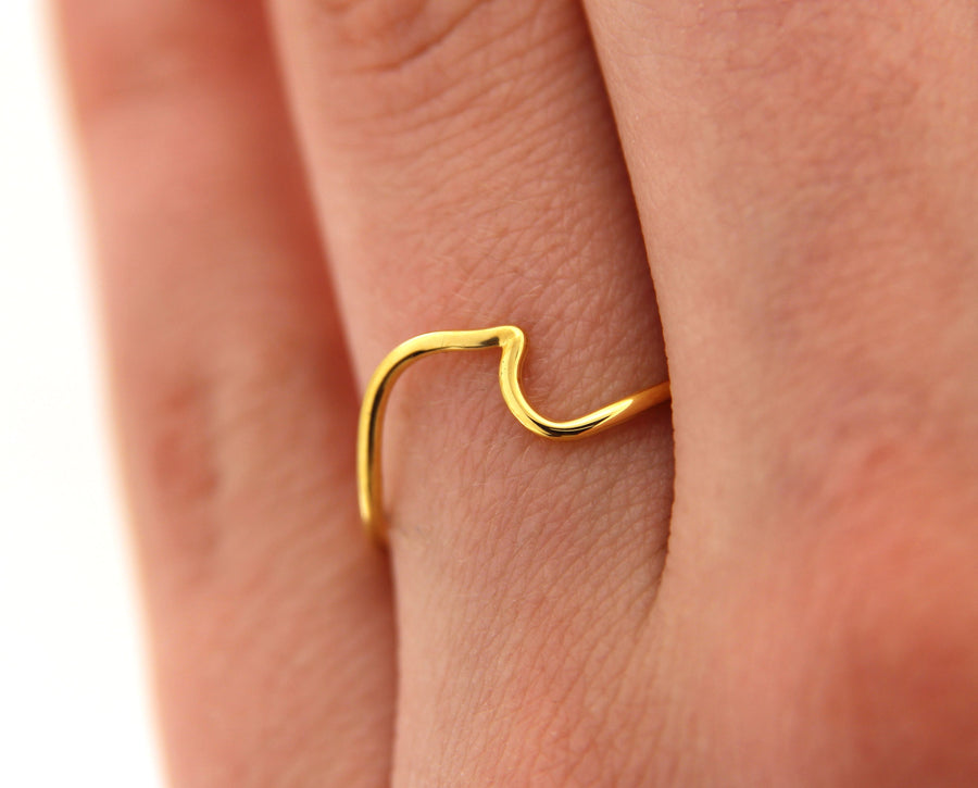 Solid 14k Gold Ocean Wave Ring Gold Minimalist Ring, Made to Order