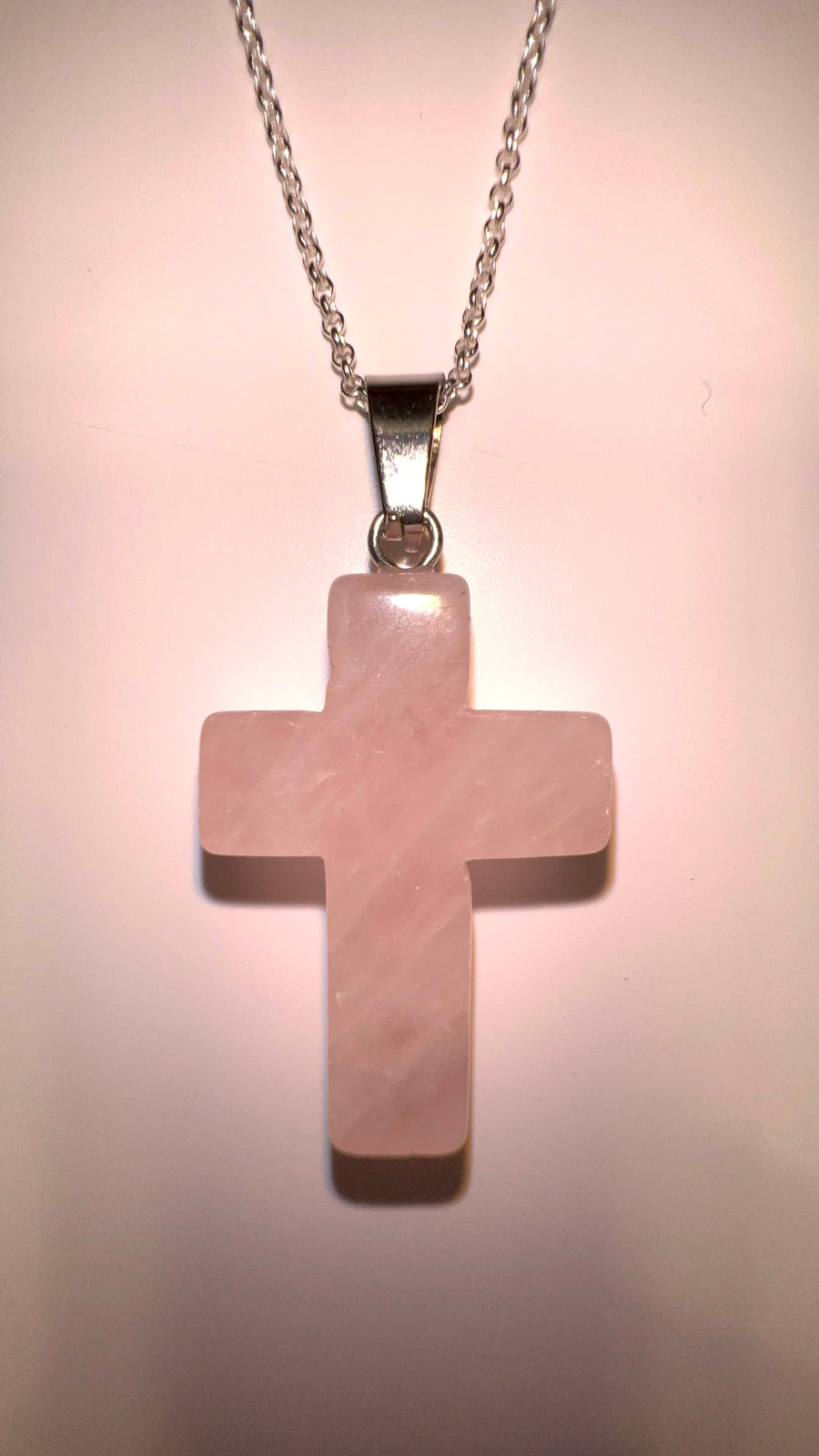 Sterling Silver Pink Rose Quartz Cross / Healing Stone / Sterling Silver Necklace / Free Shipping