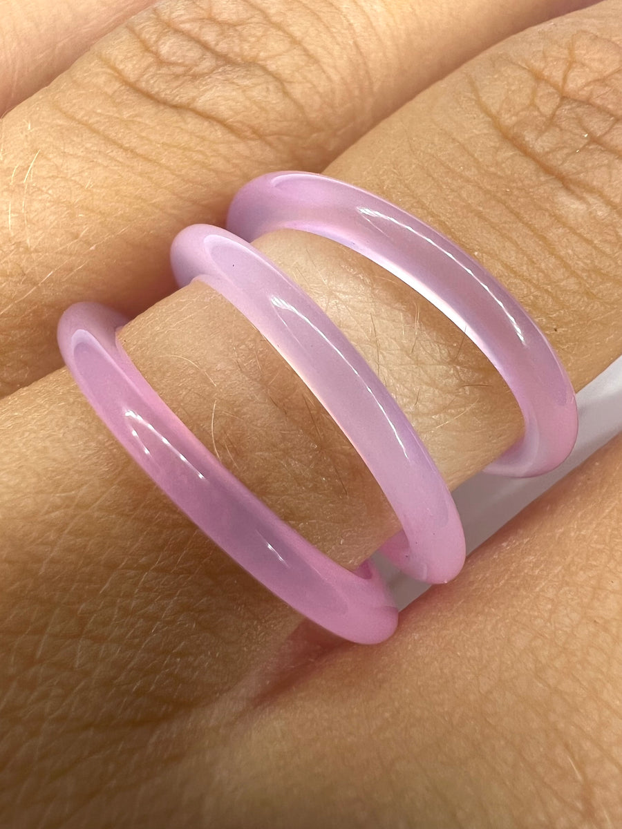 3mm wide Pink Agate Stone Ring / Minimalist Band / Natural Stone Ring / Unisex Band