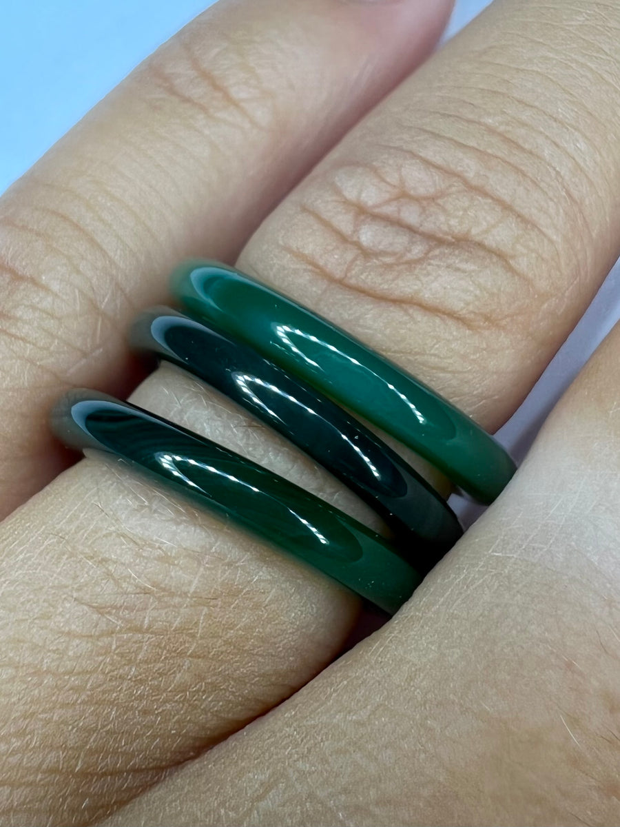 Green 3 mm Band / Simple Green Stone Ring / Minimalist Band / Natural Stone Ring / Unisex Band