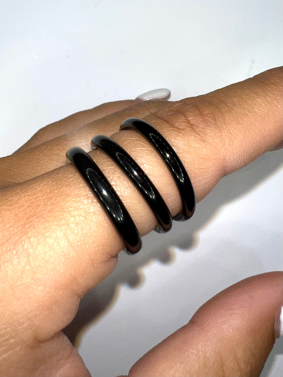 Onyx 3 mm Band / Simple black Stone Ring / Minimalist Band / Natural Stone Ring / Unisex Band