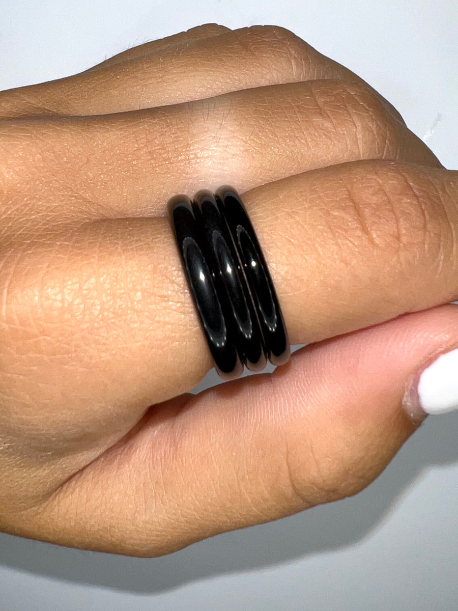 Onyx 3 mm Band / Simple black Stone Ring / Minimalist Band / Natural Stone Ring / Unisex Band