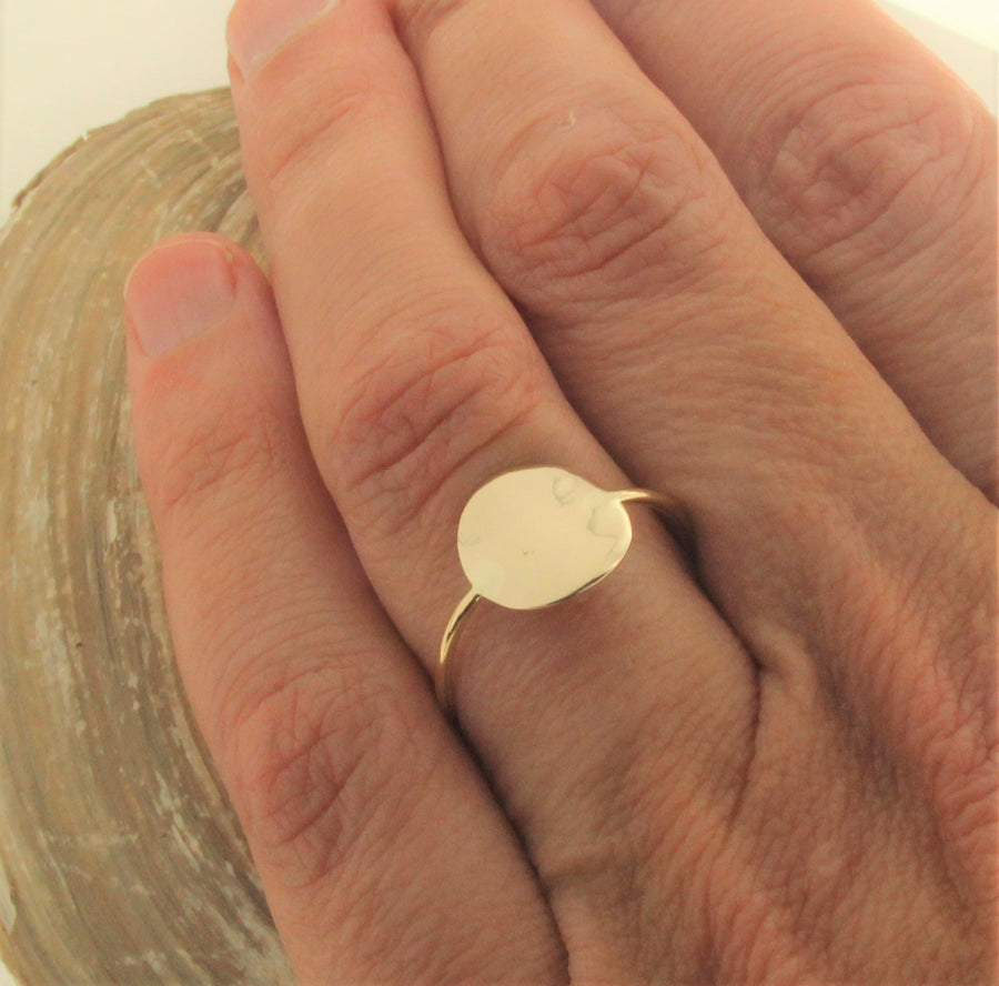 Solid 14kt Rounded Engravable Disc Ring