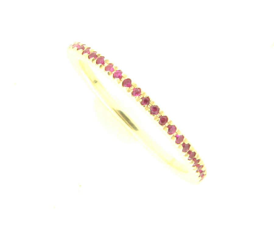 Solid 14kt Gold 1.5mm Handmade .30ctw Ruby Eternity Stacking Band