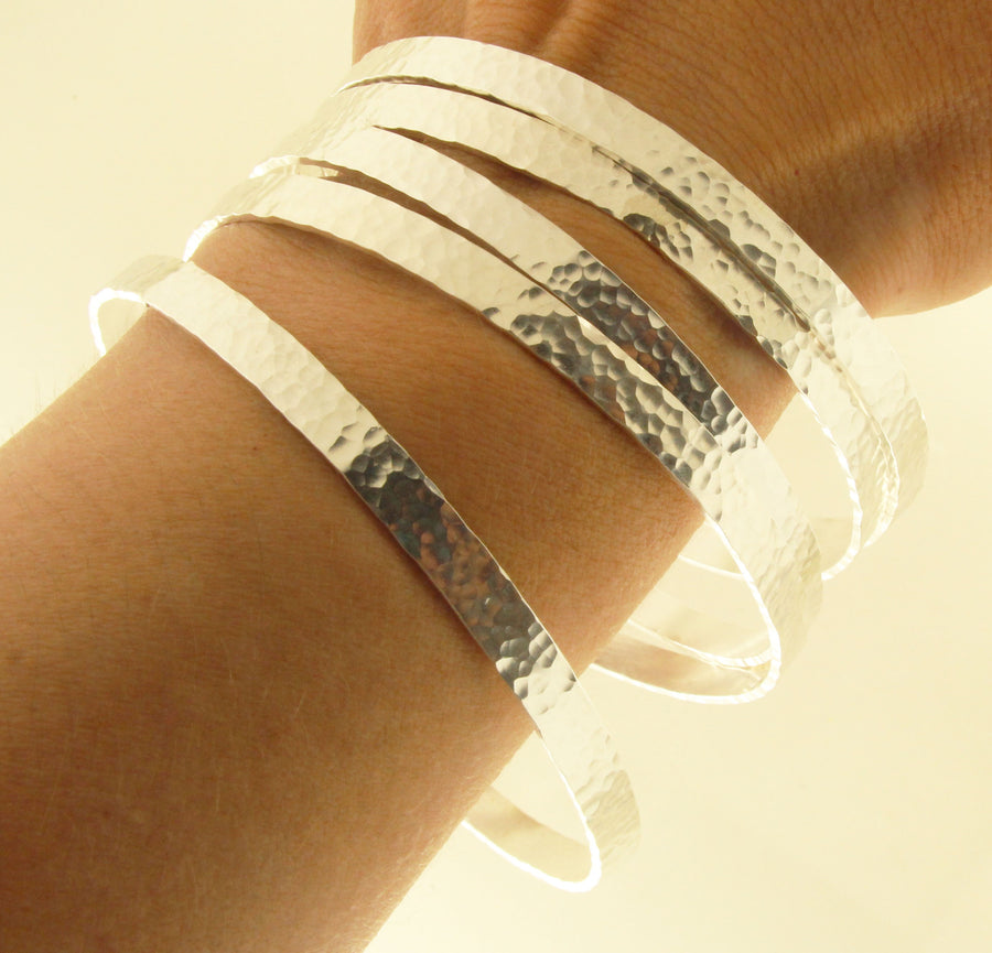 Three Solid Sterling Silver 5mm Hammered Handmade Bangles