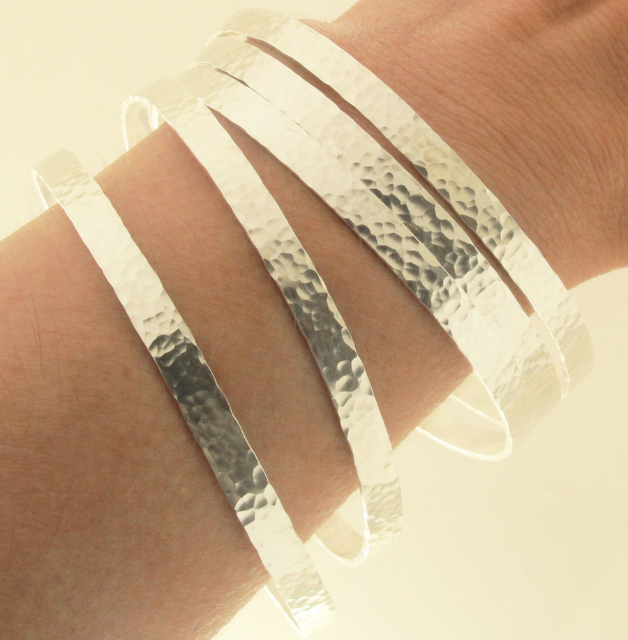 Three Solid Sterling Silver 5mm Hammered Handmade Bangles