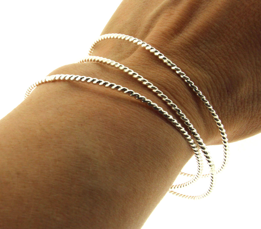 Set of Three Sterling Silver Rope Textured Bangle Bracelet