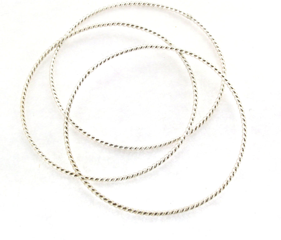 Set of Three Sterling Silver Rope Textured Bangle Bracelet