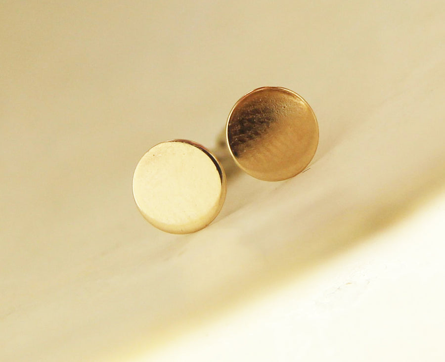 Solid 14k Yellow Gold Flat Disc Earrings