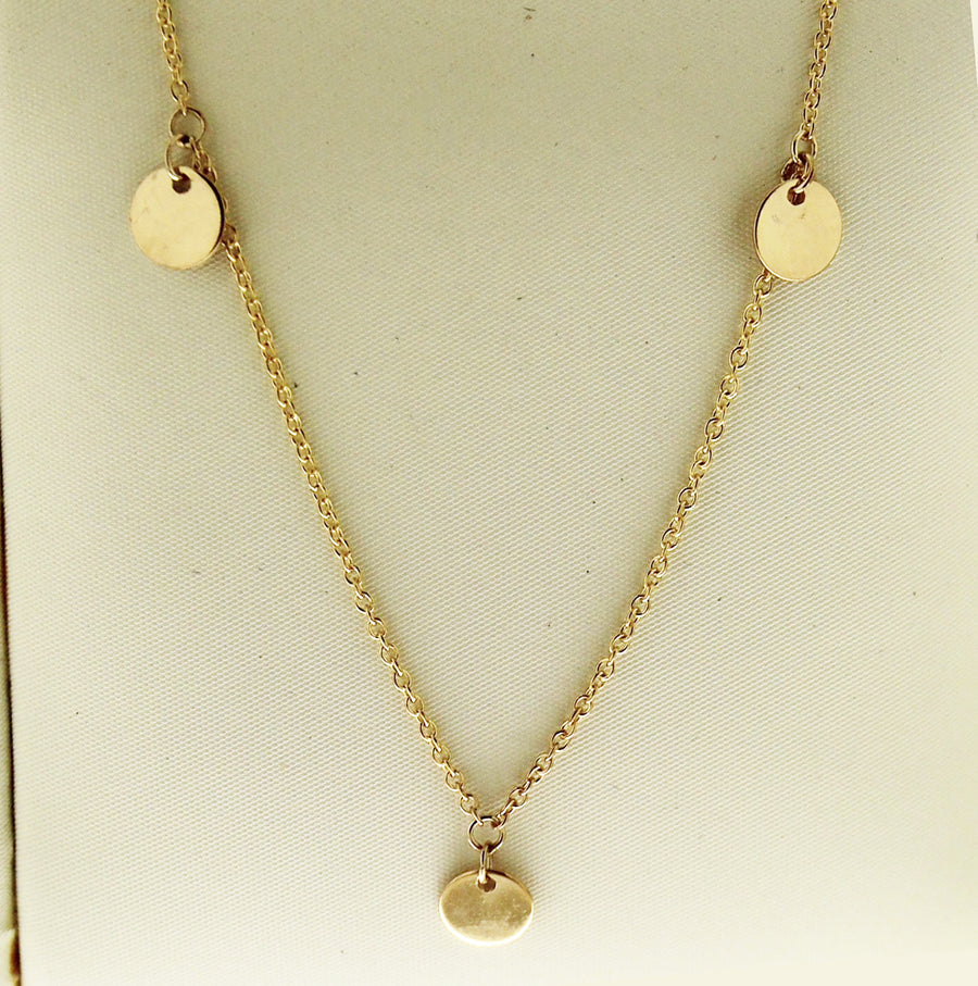 Solid 14kt Gold Three Disc Minimalist Chain Necklace