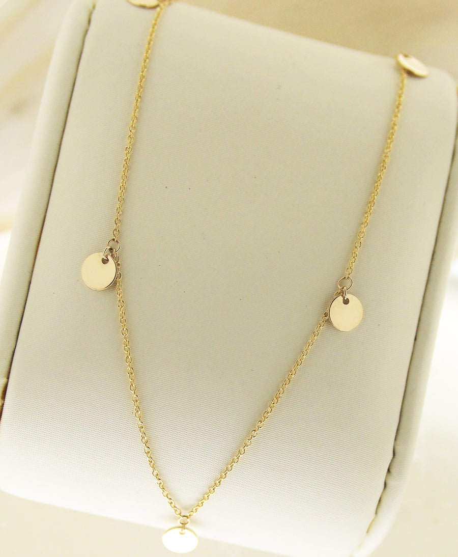 Solid 14kt Gold Five Disc Delicate Minimalist Necklace