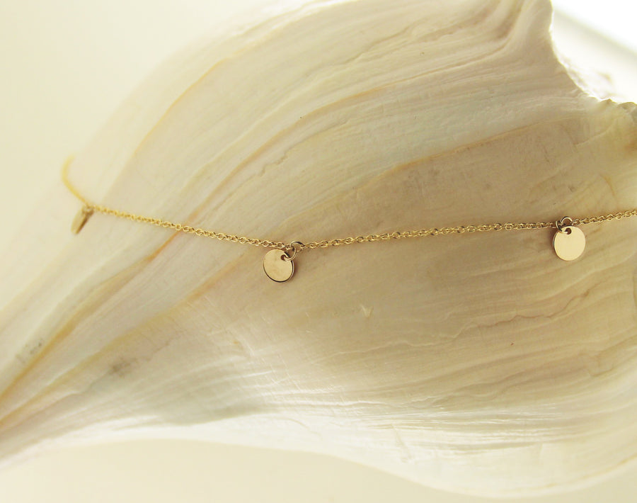 Solid 14kt Gold Seven Disc Delicate Minimalist Necklace