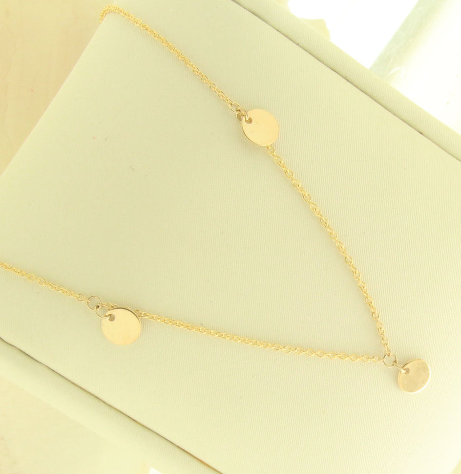 Solid 14kt Gold Three Disc Minimalist Chain Necklace