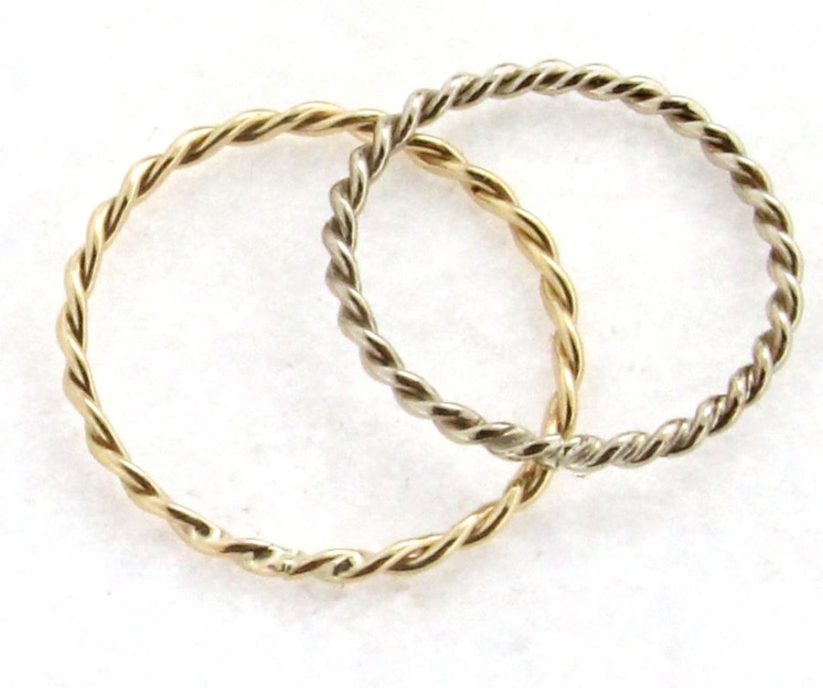 Set of Two Solid Braided14k Yellow Gold & Platinum Wedding Bands